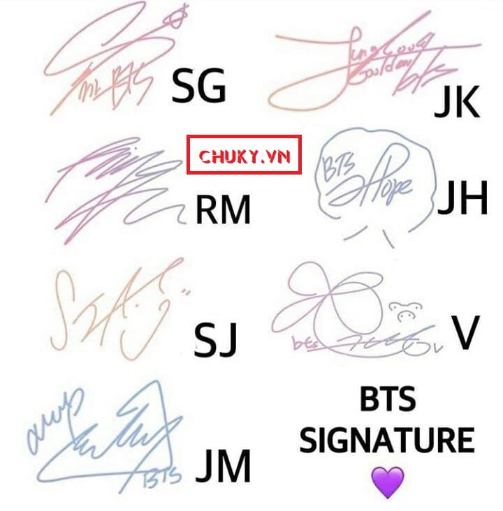 Các mẫu chữ kí tay của thành viên BTS