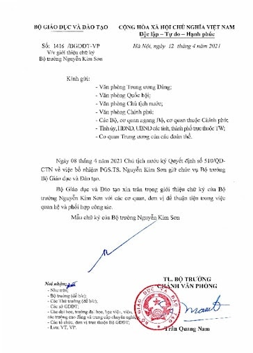Chữ Ký Bộ Trưởng Nguyễn Kim Sơn