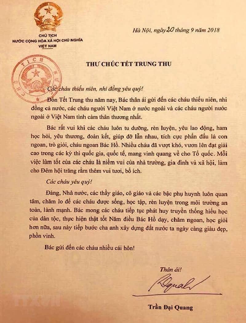 Chữ Ký Chủ Tịch Nước Trần Đại Quang