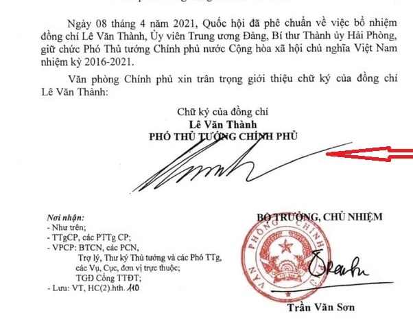 Chữ kí Phó Thủ Tướng Lê Văn Thành