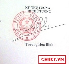 Chữ ký Phó Thủ Tướng Trương Hòa Bình