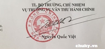 Chữ ký Nguyễn Quốc Việt {Vụ trưởng vị văn thư hành chính}