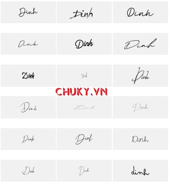Mẫu chữ ký tên Dinh đơn giản