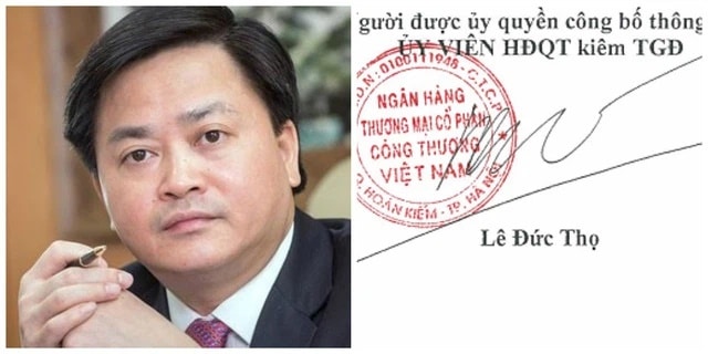 Chữ ký Lê Đức Thọ { TGĐ Ngân hàng TMCP Công thương Việt Nam}