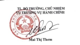 Chữ ký Mai Thị Thơm {Vụ Trưởng Vụ Hành Chính}
