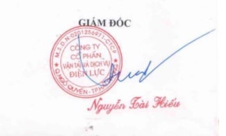 Chữ ký Nguyễn Tài Hiếu {GĐ Công Ty CP Vận Tải Và Dịch Vụ Điện Lực}