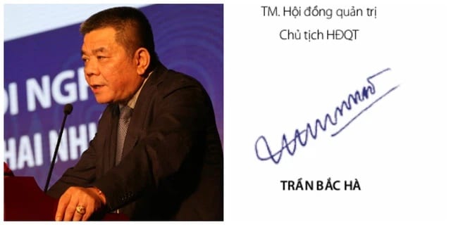 Chữ ký Trần Bắc Hà {Cựu chủ tịch HĐQT Ngân hàng đầu tư và phát triển Việt Nam}