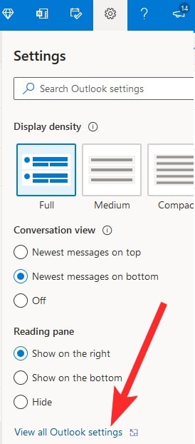 Chọn mục View all Outlook settings