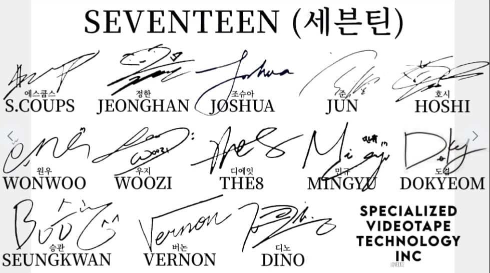 Chữ ký của các thành viên trong nhóm seventeen