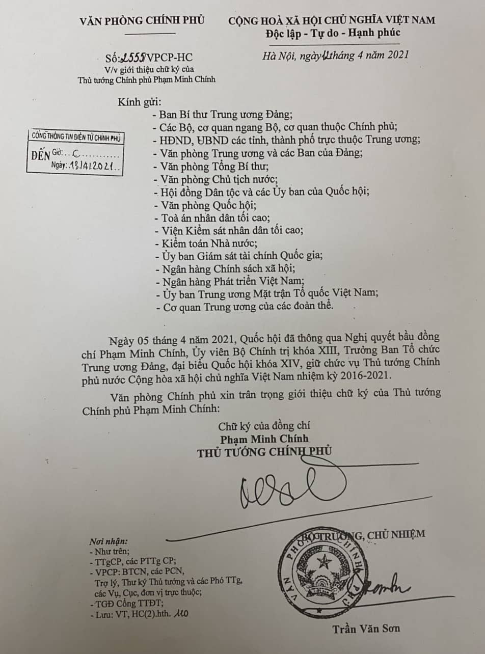 Giới thiệu mẫu chữ kí của thủ tướng Phạm Minh Chính