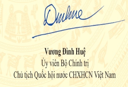 Mẫu chữ ký của Vương Đình Huệ