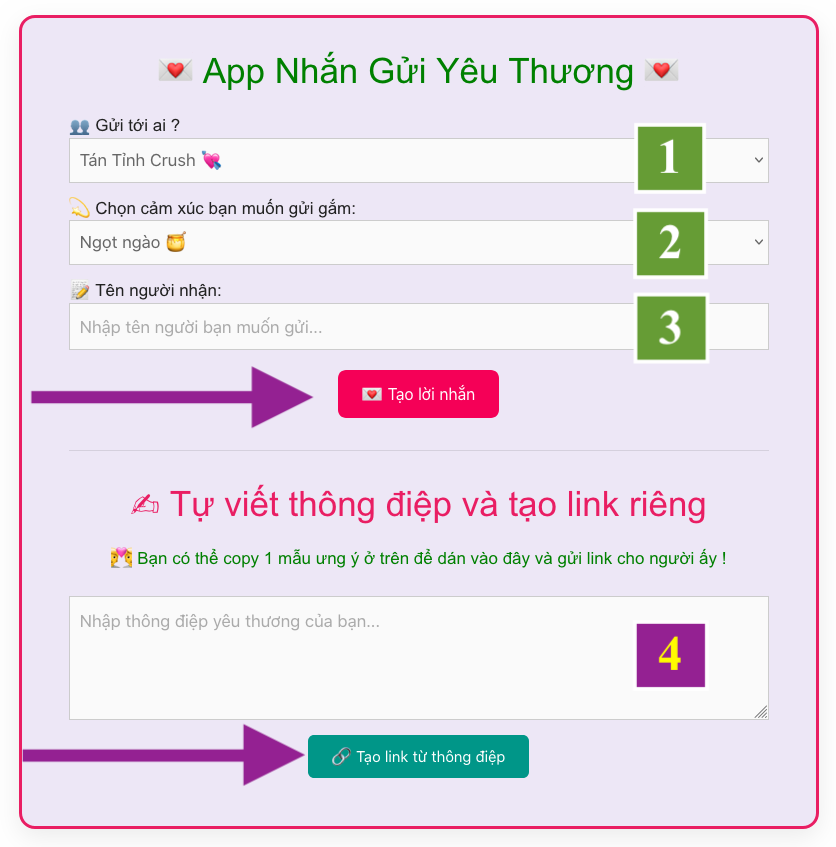 Hướng dẫn cách tạo lời nhắn gửi yêu thương