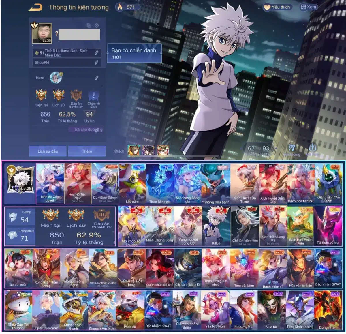 Ảnh acc liên quân full skin