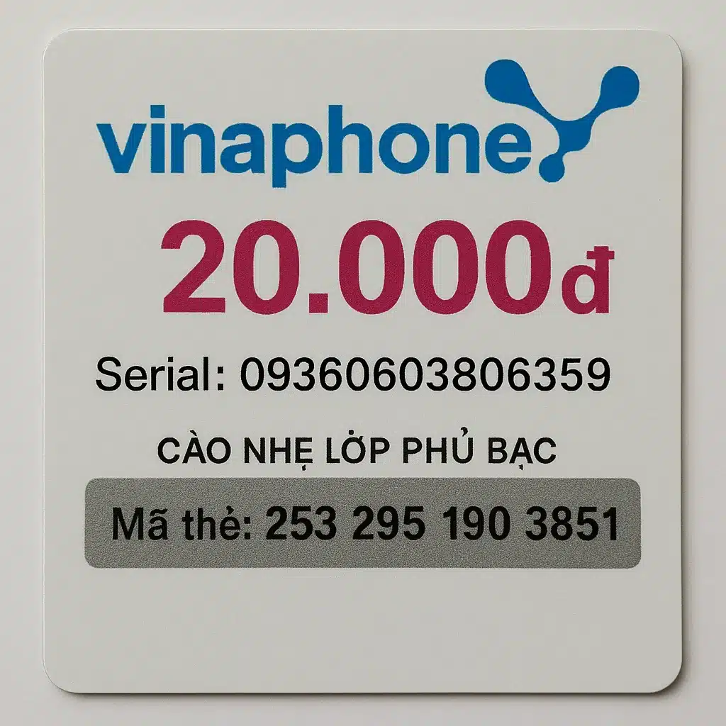 Hình Ảnh Thẻ Vinaphone 20k có số seri