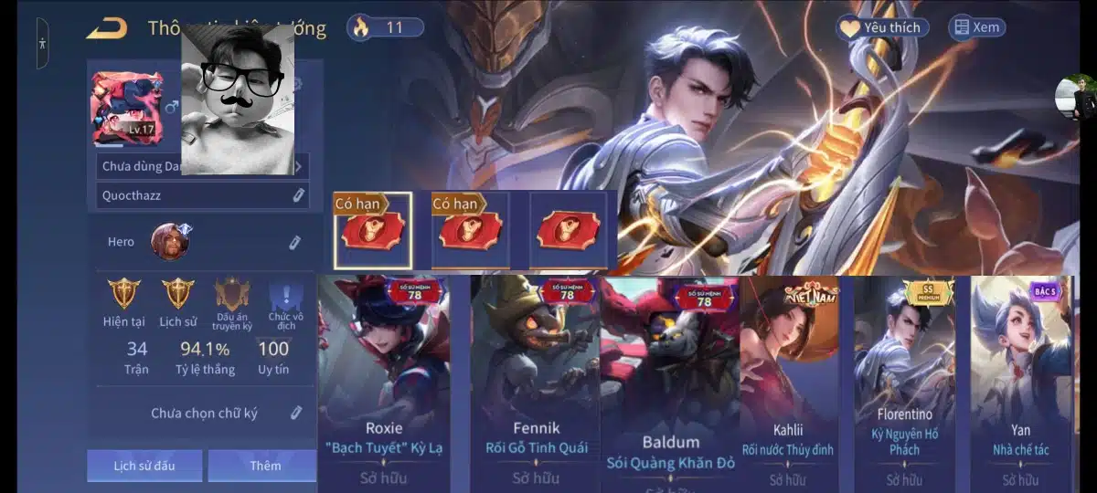 Hình acc cộng đồng liên quân full tướng full trang phục