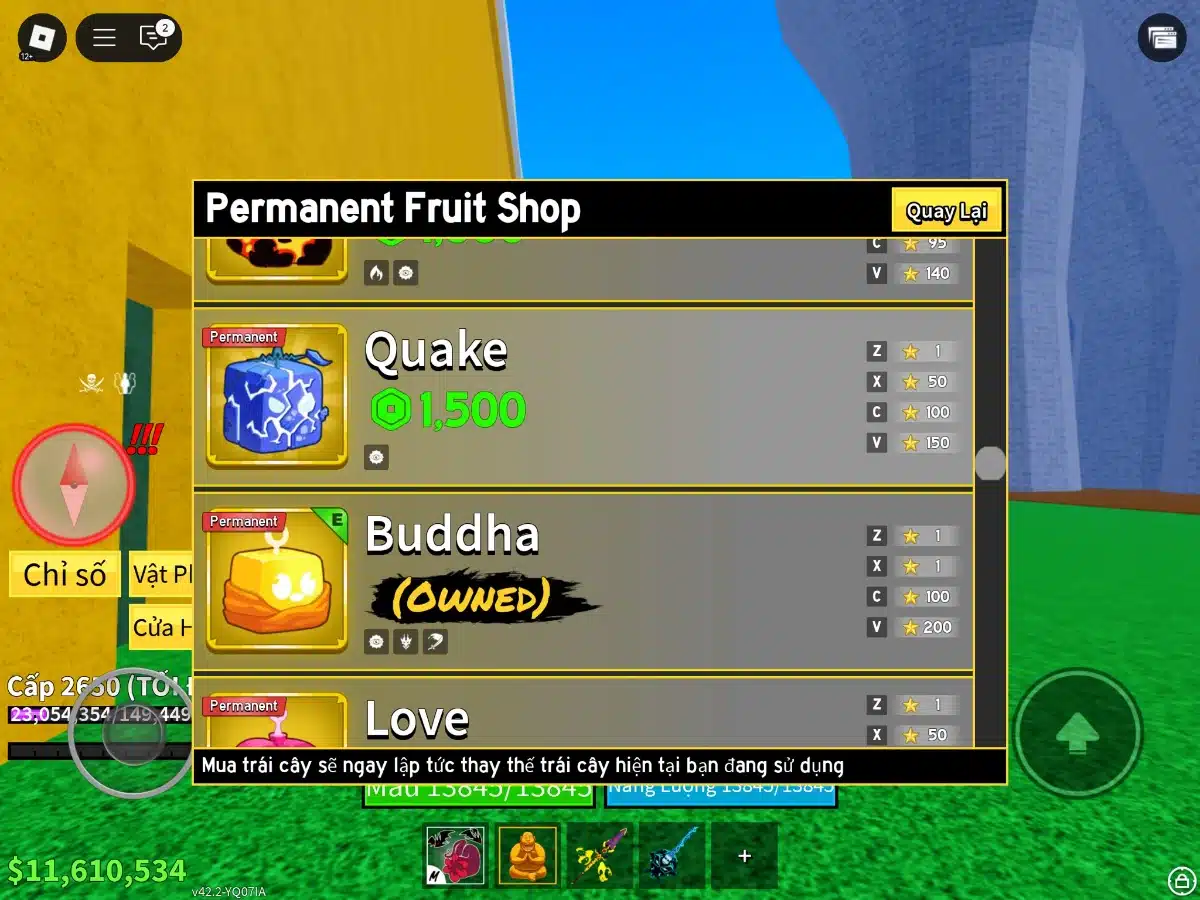 Hình ảnh acc Blox Fruit Level max 2650 VIP