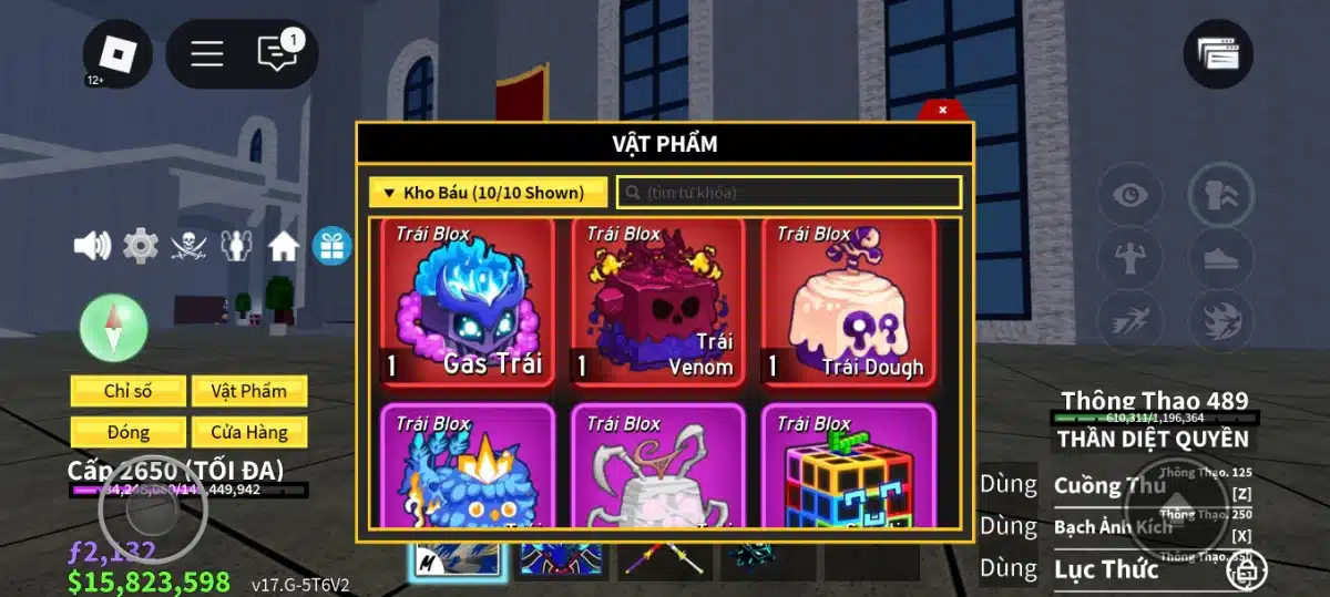 Hình ảnh acc Blox Fruit Level max 2650 full trái ác quỷ