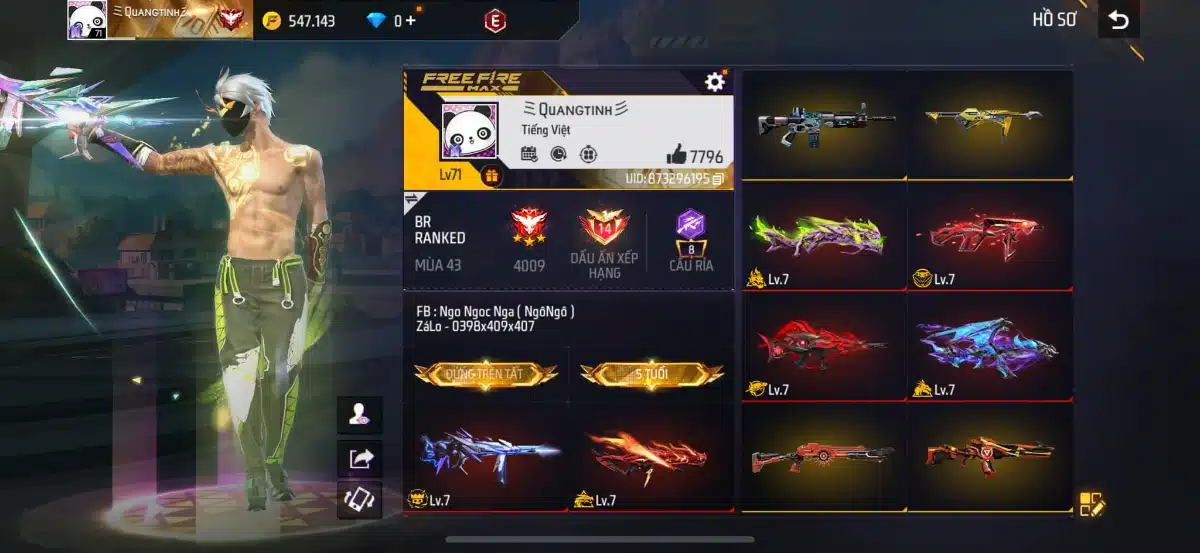 Hình ảnh nick free fire giàu nam