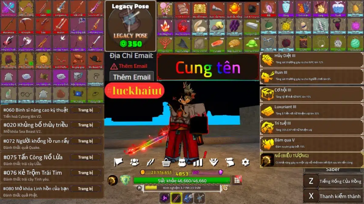 Acc King Legacy level max free trắng thông tin