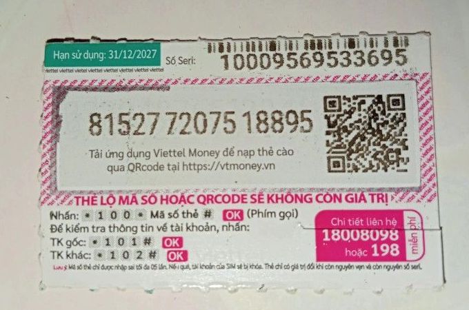 Ảnh card viettel 100k đã cào