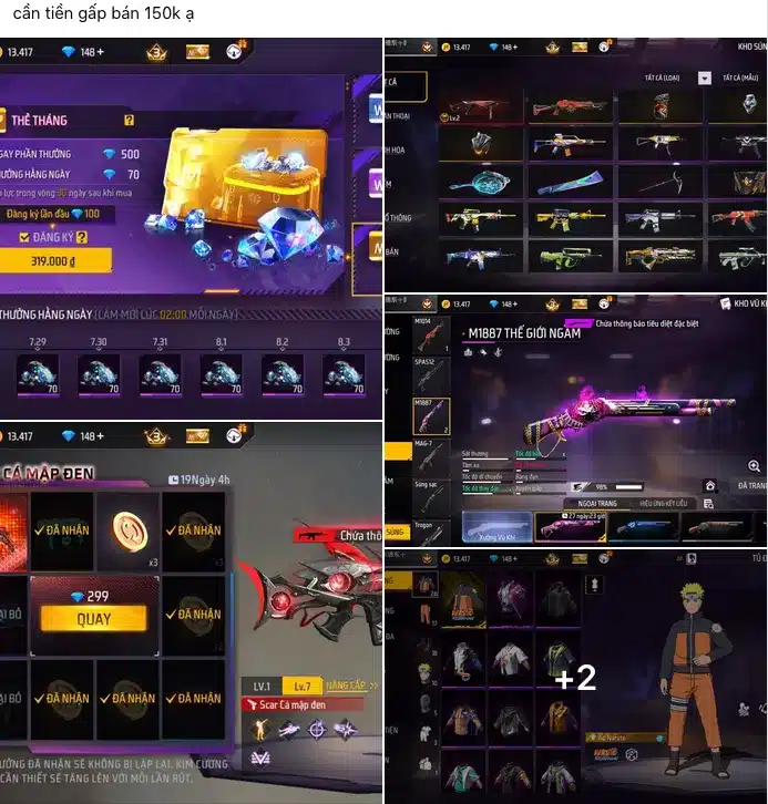 Ảnh đăng bán Acc Free Fire 150k