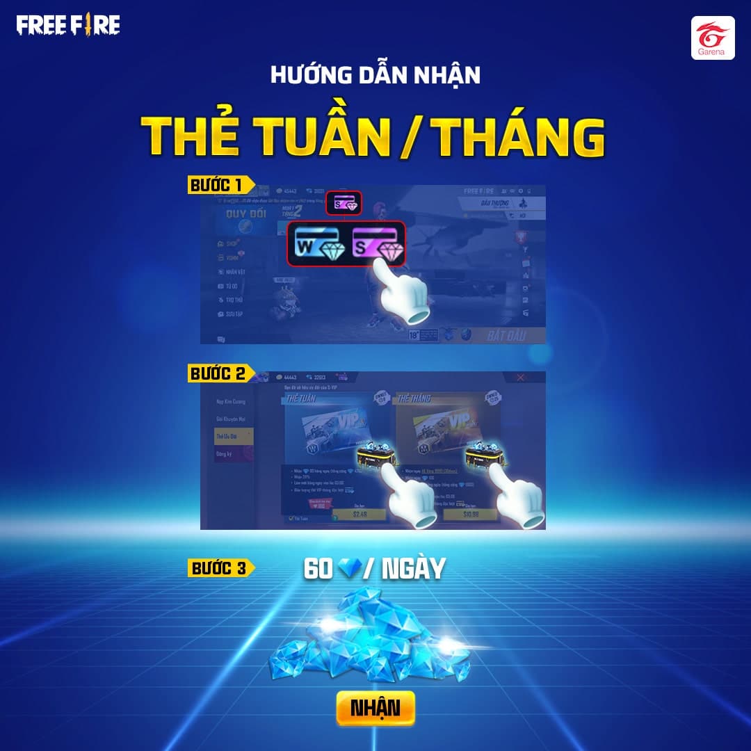 Cách nhận thẻ tuần, tháng FF