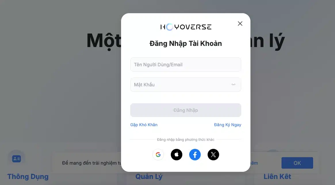 Đăng nhập vào Hoyoverse
