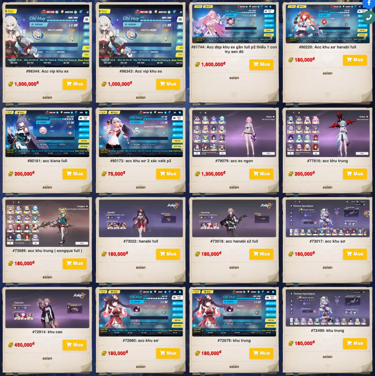 Giá Bán Acc Honkai Impact 3