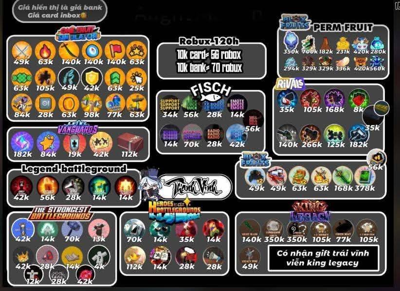 Giá bán Acc King Legacy 20k-100k