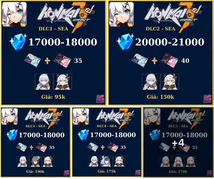 Giá bán Acc Reroll Honkai Impact 3