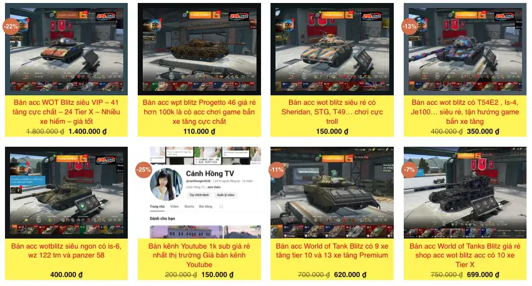 Giá bán Acc World of Tanks