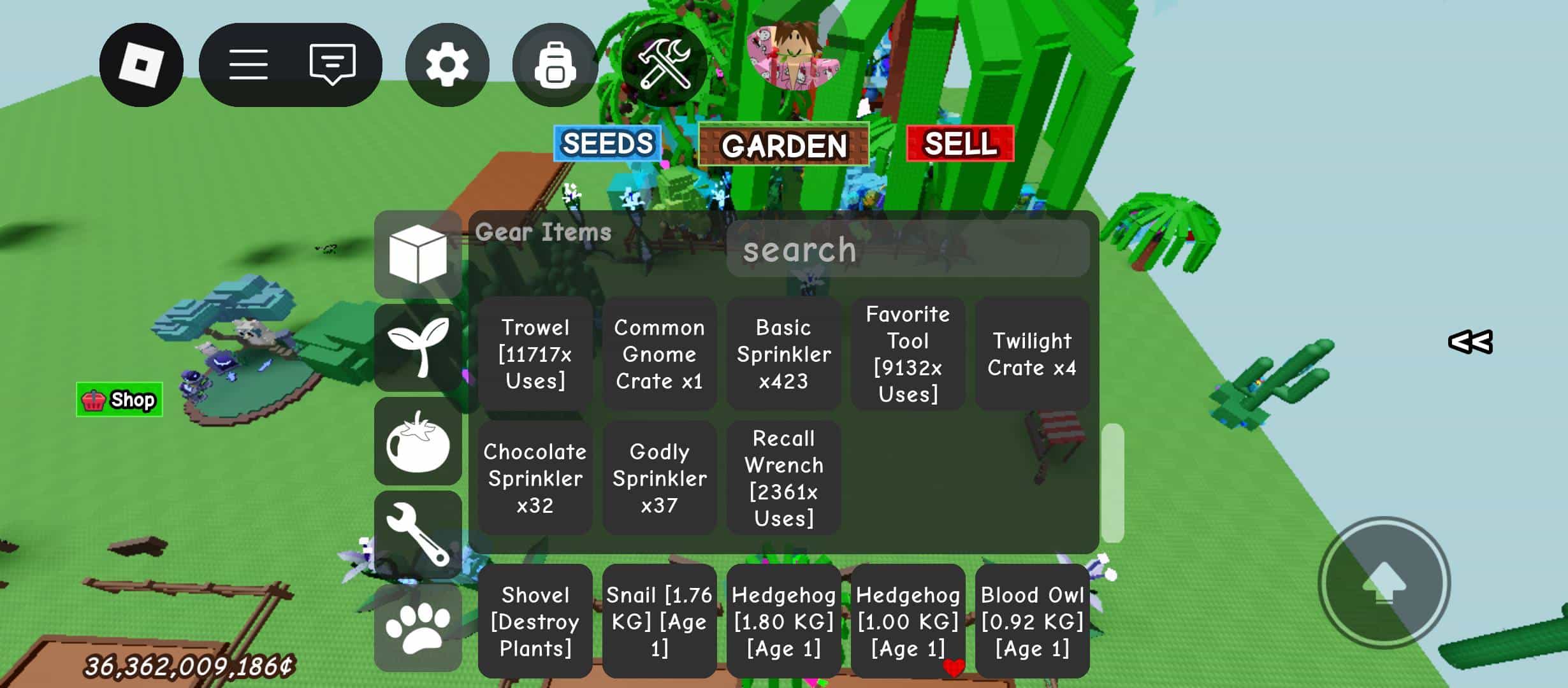 Hình show acc Grow a Garden tự chọn