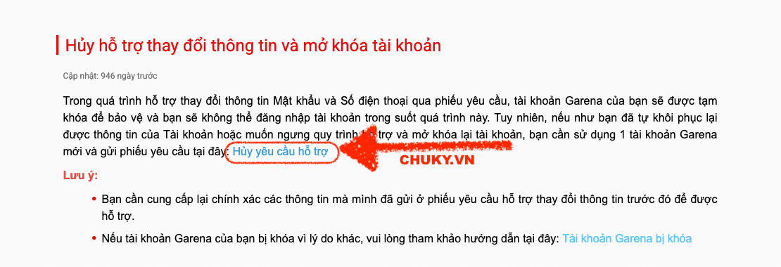 Hủy hỗ trợ thay đổi thông tin và mở khóa tài khoản