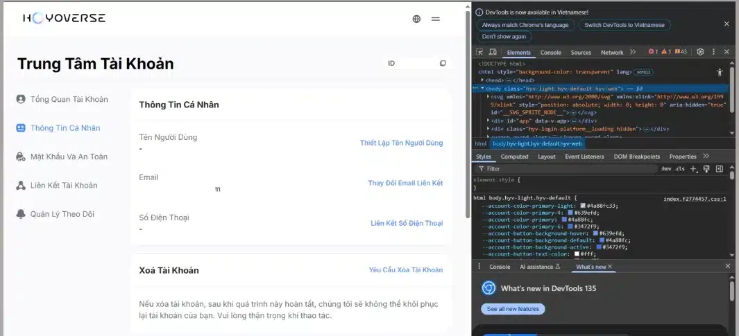 Mở F12 hoặc Dev Tool trên Chrome