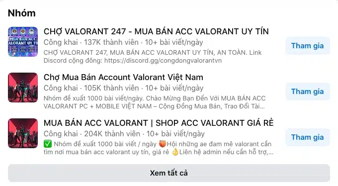 Nhóm Facebook Mua Bán Acc Valorant