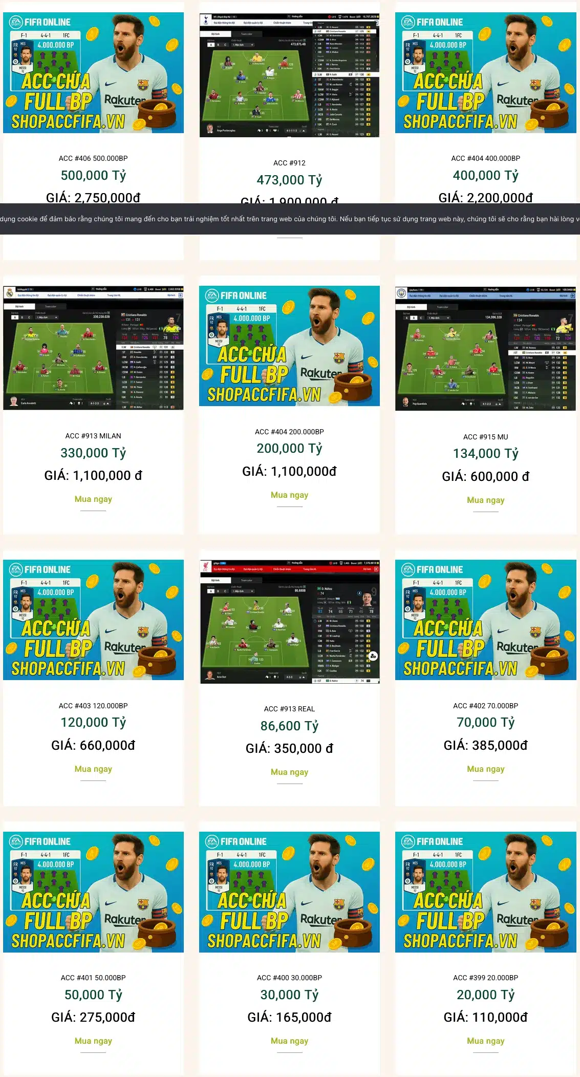 Shop Acc FC Mobile giá rẻ