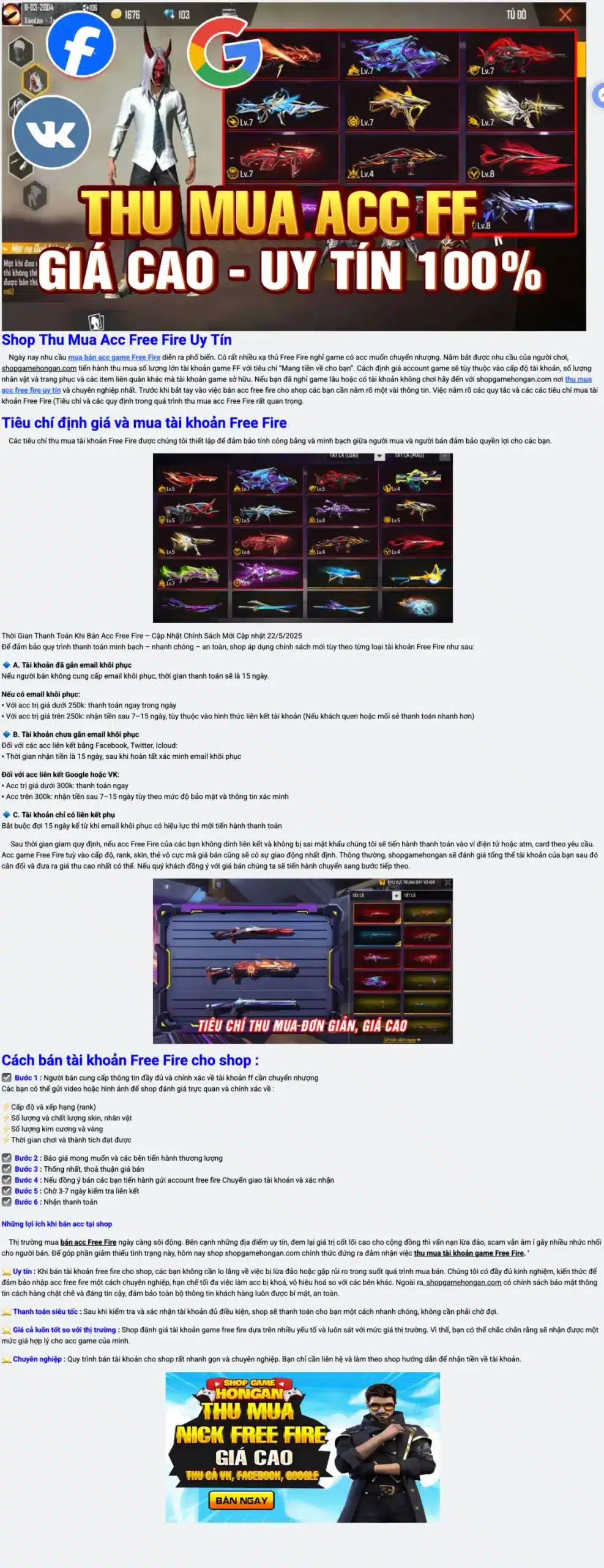 Shop Thu Mua Nick Free Fire Giá Cao