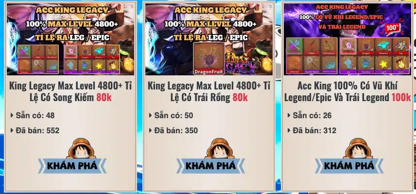 Shop acc King Legacy giá rẻ