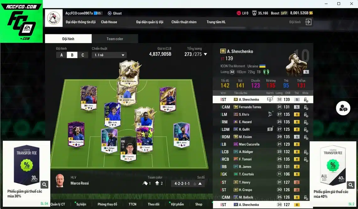 Shop mua acc fc online quốc tế VIP