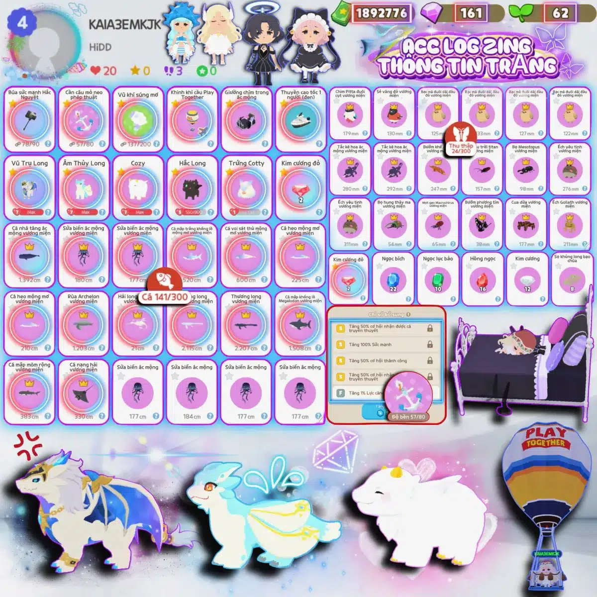 Tặng acc Play Together miễn phí trắng thông tin