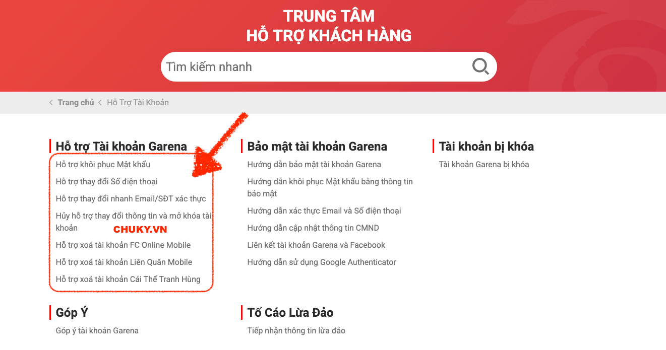 Tạo phiếu hỗ trợ Garena
