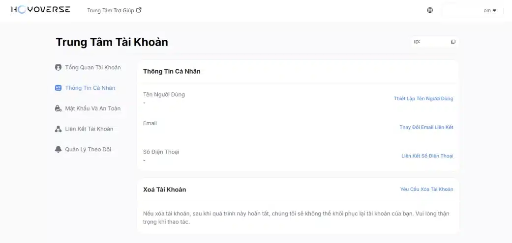 Trung tâm tài khoản Hoyoverse
