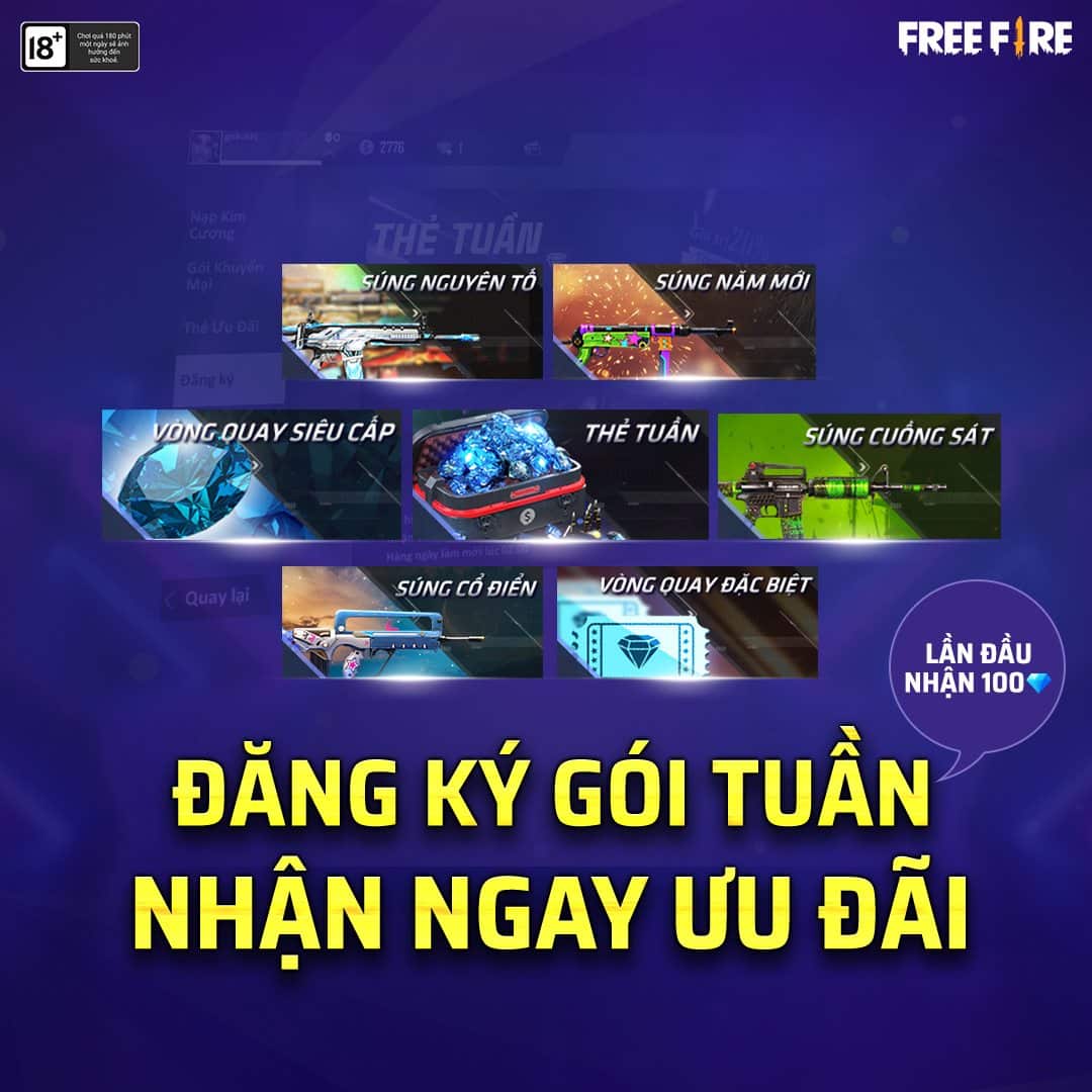 Ưu đãi khi nạp thẻ tuần Free Fire