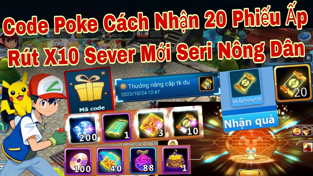 Mã code nhận 20 phiếu ấp poke đại chiến
