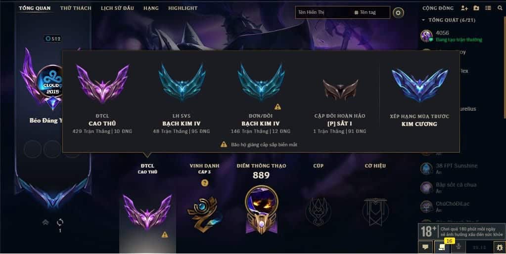 Acc Riot Đấu trường chân lý VIP