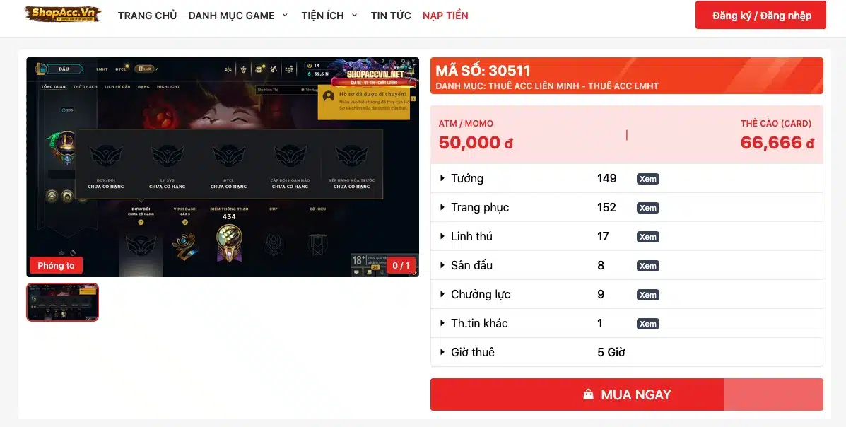 Ảnh Shop Cho Thuê Acc Liên Minh chi tiết