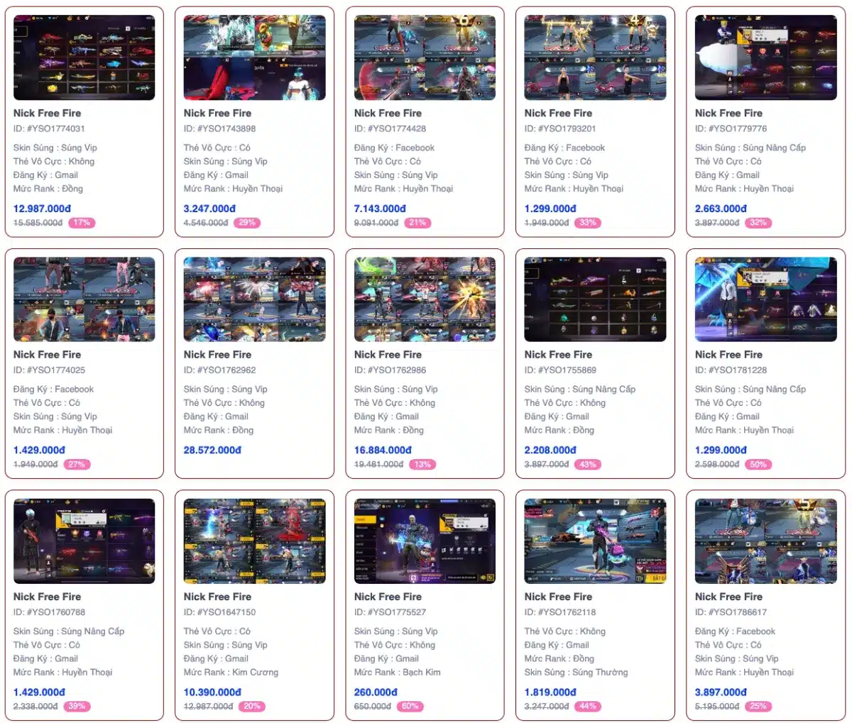 Ảnh shop bán acc FF VIP siêu xịn
