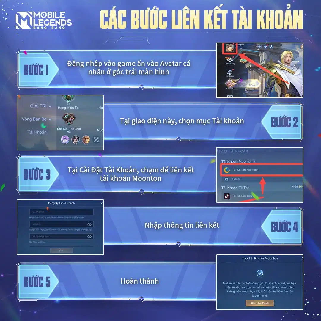 Các bước liên kết tài khoản Moonton