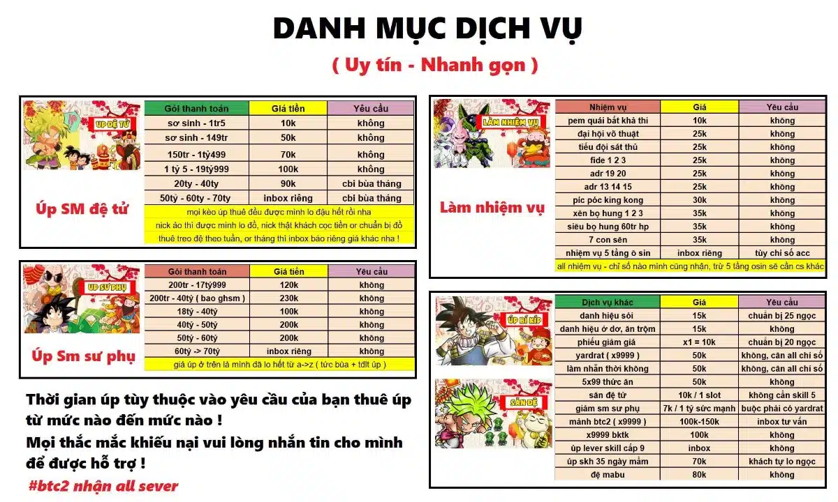 Các dịch vụ từ các shop acc NRO