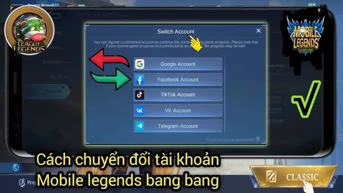 Cách chuyển đổi tài khoản Mobile legends bang bang